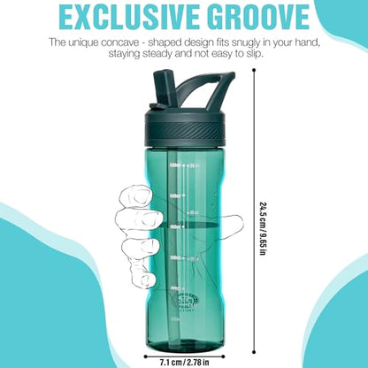OLDLEY 20oz Kids Water Bottle with Straw, BPA-Free Tritan Water Bottle for School, Leakproof Clear Water Bottle with One Click Open, Measurement Scale, Cup Holder Friendly for Boys Girls,Lagoon - color: Lagoon