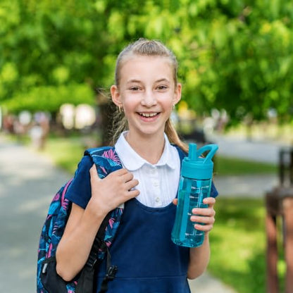 14oz Clear Kids Water Bottle with Straw Lid, BPA-Free Tritan, Measurement Scale, Sturdy Handle Wide Mouth Leak-proof Reusable Plastic Bottle for Boy& Girls, Back to School(Blue) - color: Blue