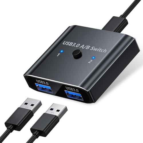 USB 3.0 Switch Bi-Directional - USB3.0 Switcher 2 in 1 Out or 1 in 2 Out 2 Computers Share, Plug & Play Aluminum USB Selector | Splitter Sharing Devices for Mouse Keyboard Printer Scanner - color: Black
