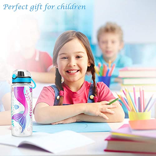 Cute Water Bottle for School Kids Girls, BPA FREE Tritan & Leak Proof & Easy Clean & Carry Handle, 23oz/ 680ml - Mermaid - color: Mermaid