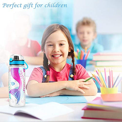 Cute Water Bottle for School Kids Girls, BPA FREE Tritan & Leak Proof & Easy Clean & Carry Handle, 23oz/ 680ml - Mermaid - color: Mermaid