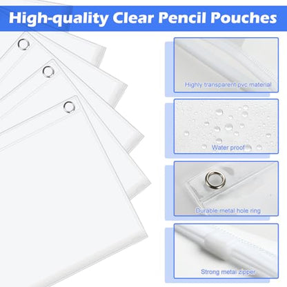 Lincia 24 Pack Clear Pencil Pouch for 3 Ring Binder Pencil Case with Zipper 3 Ring Binder Pocket Insert Bag 10 x 7'' Visible Cash Envelope with Re-enforced Grommet for Office(White, Clear) - color: White, Clear