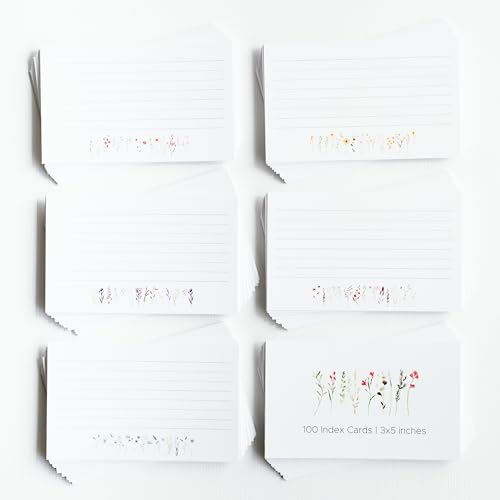 Wild Flower Index Cards by Pure Print and Design | Floral Flash Cards Perfect For Study Sessions & Learning | 100 Cards of Premium Quality with 5 Different Designs | Wild Flower | 3x5 inches - color: Wild Flower