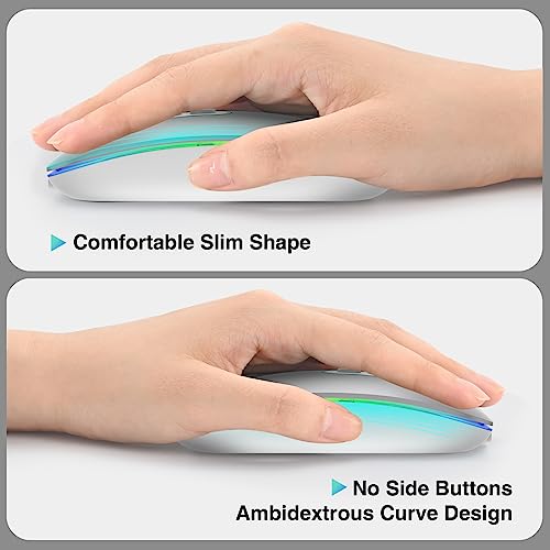 cimetech Rechargeable Wireless Mouse, 2.4G & BT Slim Mouse for MacBook with USB Receiver, Silent Click, 1600 DPI for Office Travel Mac Air Pro/PC/Laptop/Computer - color: Silver