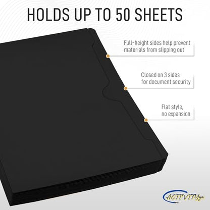 Black File Jackets, Flat-No Expansion, Letter Size, Reinforced Straight-Cut Tab, 10 Pack - color: Black