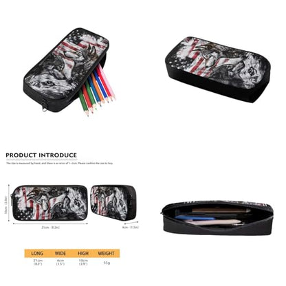 American Flag Wolf Backpack for Boys Kids Backpack with Lunch Box Water Bottle Bag and Soft Pencil Case 4PCS Set Bookbag with Front Pocket for School Teens 17 inch Large Capacity School Bag - color: American Flag Wolf