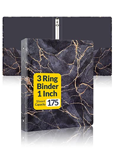 SUNEE 1 Inch 3 Ring Binder, Three Ring Binder with 2 Pockets, Heavy Duty Letter Size Organizer for School and Office Supplies (8.5 x 11 Inches), Black Marble Design - color: Black Marble, size: 1 in, style: Single Binder