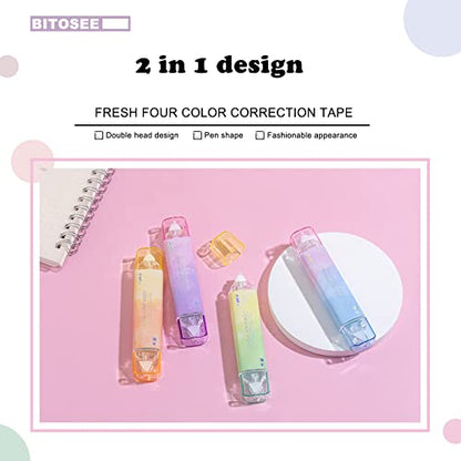 2 in 1 Correction Tape and Double Sided Tape Roller, Cute Quick Dry Japan Correction Tape, with Permanent Scrapbook Adhesive Tape Dispenser, for School Office Supplies(SH-C) - style: BP-03