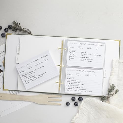 Aesthetic Recipe Binder with Polyester Waterproof Cloth Cover - The Perfect Recipe Book with Plastic Sleeves to Write in Your Own Recipes - Quality Blank Cookbook Binder, Cards incl. - color: Sage Green, size: Medium - 9.5x8.5"