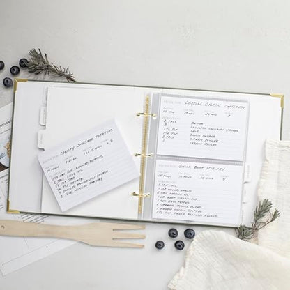 Aesthetic Recipe Binder with Polyester Waterproof Cloth Cover - The Perfect Recipe Book with Plastic Sleeves to Write in Your Own Recipes - Quality Blank Cookbook Binder, Cards incl. - color: Sage Green, size: Medium - 9.5x8.5"