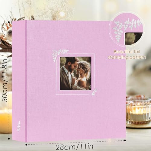 Lanpn Scrapbook Photo Album 8.5x11, Linen Window Design Cover Top Load 3 Ring Folder Binder Photobook Photo Book 8.5 x 11 inch with 30 Plastic Sleeves 60 Pages Pink - color: Pink, size: 8.5x11"