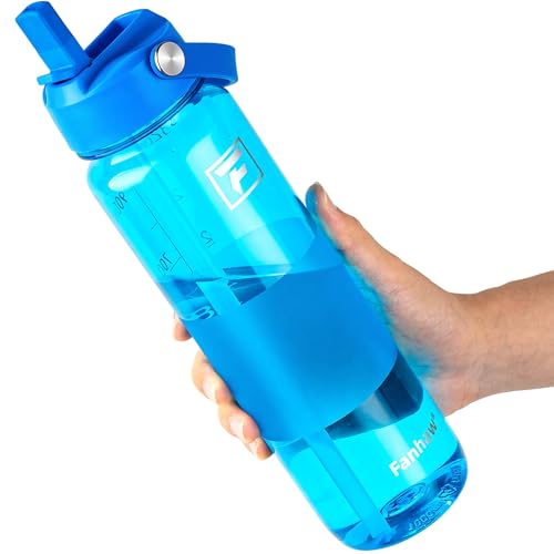 Fanhaw 32 oz Clear Water Bottle with Straw Lid - Tritan, BPA-Free, Lightweight, Wide Mouth, Leak-Proof, Perfect for Gym, Travel, School, Office, and Sports(Classic Blue) - color: Classic Blue