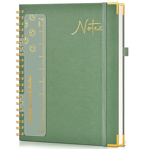 Hardcover Spiral Notebook Journal 8.5” x 11”, A4 Large Leather Notebooks for Women Men, Lined College Ruled Notebook, 50 Sheets/100 Pages, Spiral Bound Journals for Work School Note Taking, Green - color: Green, size: Lined