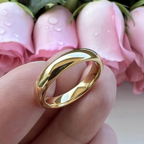 TUTISS 3mm 4mm 5mm 6mm 7mm 8mm 10mm Silver/Gold Tungsten Rings for Men Women Couple Fashion Jewelry Engagement Wedding Bands Domed Polished Comfort Fit - color: 4mm Gold Tungsten