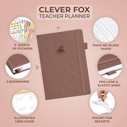 Clever Fox Teacher Planner, School & Homeschool Book, B5 Size Terracotta | Undated, 7x10, lay-flat binding, heavy-duty hardcover, teacher lesson weekly & daily planner, homeschool supplies - color: Dark Terracotta, size: Smaller than A4 (7″ x 10″)
