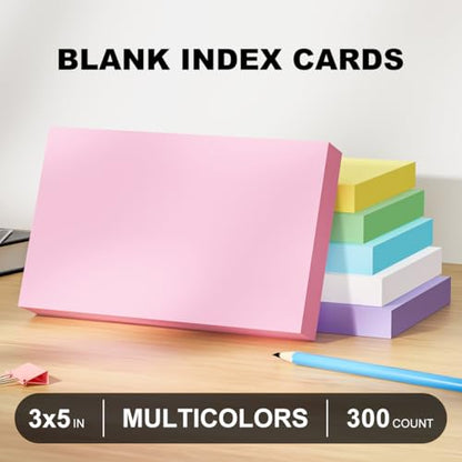 300 Count Blank Index Cards 3x5 Notecards Flashcards for Studying Colorful Flash Cards Blank 3 by 5 Neon unlined Index Cards Bulk Small Cute Cards Pretty Study Flashcards 3 x 5 Note Cards 6 Pack of 50 - color: Blankcolors-3x5-300