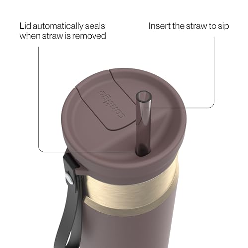 Contigo SnapSeal 709.8ml(24온스) 스테인리스 스틸 진공 단열 물병, 누출 방지 자동 닫힘 뚜껑, 휴대용 스트랩 및 재사용 가능한 빨대, BPA 프리 및 납 프리, 식기세척기 사용 가능 - color: 테라 샴페인, size: 24온스