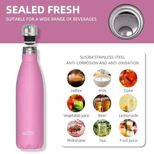 WATERSY Stainless Steel water bottles,17oz/500ml Insulated Water Bottles,Gloss Pink metal water bottle Keeps Drink Cold and Hot,BPA Free kids water bottles for School,Gym,Travel,Sports - color: Gloss Pink