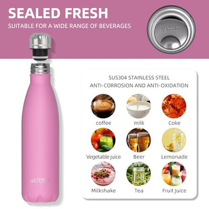 WATERSY Stainless Steel water bottles,17oz/500ml Insulated Water Bottles,Gloss Pink metal water bottle Keeps Drink Cold and Hot,BPA Free kids water bottles for School,Gym,Travel,Sports - color: Gloss Pink
