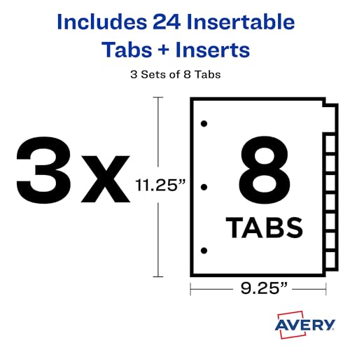Avery Dividers for 3 Ring Binders, 8-Tab Sets, Two-Pocket Plastic Binder Dividers with Tabs, Multicolor, 3 Sets (71907)