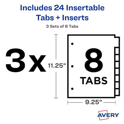 Avery Dividers for 3 Ring Binders, 8-Tab Sets, Two-Pocket Plastic Binder Dividers with Tabs, Multicolor, 3 Sets (71907)