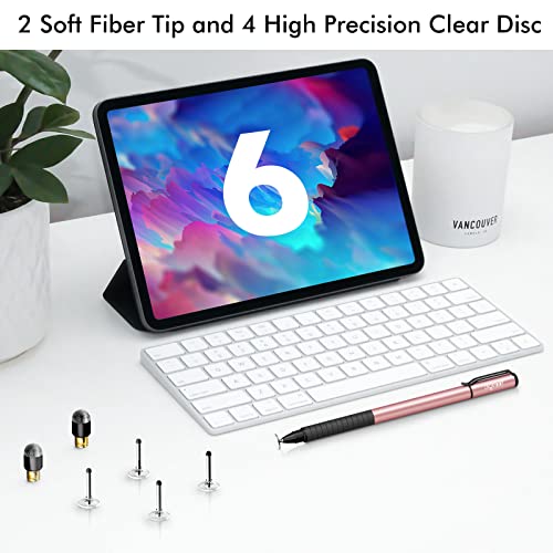 Digiroot Universal Stylus,[2-in-1] Disc Stylus Pens for All Touch Screens Cell Phones, iPad, Tablets, Laptops with 6 Replacement Tips(4 Discs, 2 Fiber Tips Included) - (Rose Gold) - color: Rose Gold