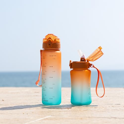 OLDLEY Kids Water Bottle for School, 17 oz (2 lids) BPA-Free Reusable Leak-proof Durable Tritan Plastic Water Bottles with Straw & Chug Lids, Anti-dust Spout Cover (Sunflower) - color: Sunflower, size: 17 Ounces