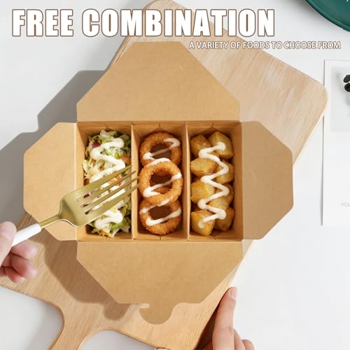 30 Pack Paper Take Out Food Containers, 3-Compartment 7.5x5.4x2.6" Kraft Brown Take Out Boxes, Disposable To Go Container Take Out Containers, Greaseproof Paper Bento Box Takeout Lunch Boxes with Lid - color: Kraft Paper Color-Snap