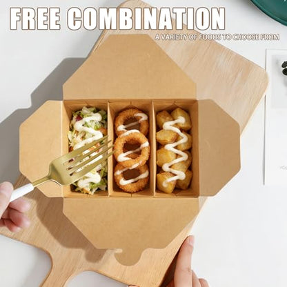 30 Pack Paper Take Out Food Containers, 3-Compartment 7.5x5.4x2.6" Kraft Brown Take Out Boxes, Disposable To Go Container Take Out Containers, Greaseproof Paper Bento Box Takeout Lunch Boxes with Lid - color: Kraft Paper Color-Snap