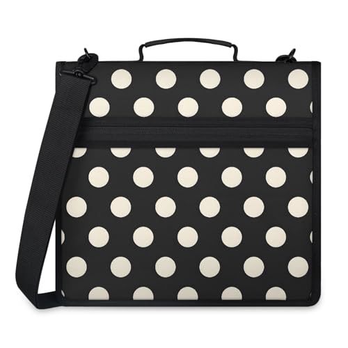 Black White Polka dot Zipper Binder, 3-Ring Binder with Handle Shoulder Strap, Multiple Pockets & Storage Organizer Case - color: Multicolor 20