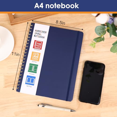 LABUK Spiral Notebook 8.5 x 11, A4 Hardcover Notebooks for Women, 55 Sheets 110 Pages Large Journal for Work, School, (Navy Blue) - color: 4-navy blue, style: A4