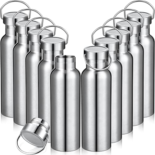 Mimorou 10 Pack Insulated Water Bottle 20 oz Stainless Steel Sport Bottle Bulk Double Wall Metal Reusable Flask with Leakproof Lid of Handle for Travel Cyclists School Gift(Silver) - color: Silver, size: 20 oz