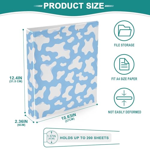 Blue Cow Spot Round Ring Binders 1.5 Inch 3 Ring Binder with Clipboard Holds 200 Sheets Office Home School - color: Multicolored 10