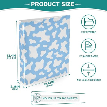 Blue Cow Spot Round Ring Binders 1.5 Inch 3 Ring Binder with Clipboard Holds 200 Sheets Office Home School - color: Multicolored 10