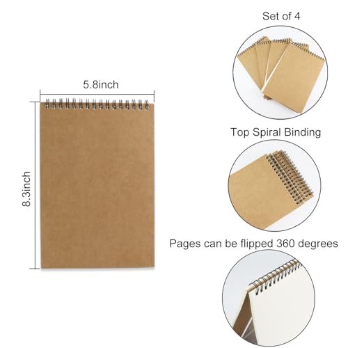 4 Pack Graph Paper Notebook, A5 Top Wirebound Grid Spiral Notebook 5.8" x 8.3",60 Sheets,5mm x 5mm Grid Paper,Grid Notepad for Students, Math, Engineering (Kraft) - color: Kraft (4pcs)