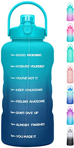 HydroPal 1 Gallon Water Bottles with Straw, 128 oz Water Bottle BPA Free Innovative 2-IN-1 Lid Gym Bottle with Times to Drink Motivational, Large for Sports Fitness Camping Water Jug （13.8X5.5 inch） - color: Azure Crystal