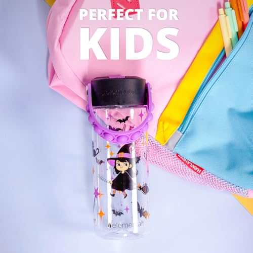 Elemental Water Bottles for Kids - Splash Kids Water Bottle for School with Pop-it Handle - BPA Free Tritan Plastic Water Bottle with Straw Leak Proof when Spout is Closed - Little Witch - 18oz - color: Little Witch