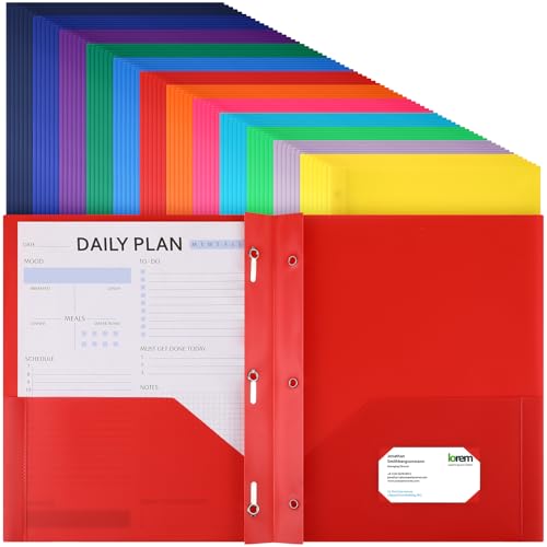 Cholemy 72 Packs Pocket Folders with Prongs Heavy Duty Plastic Folder with Business Card Slot 3 Prong Fasteners for School Office (Bright) - color: Bright