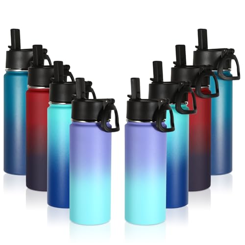 Volhoply 18oz Insulated Water Bottle Bulk 4 Pack,Kids Stainless Steel Water Bottles with Straw,Double Wall Vacuum Reusable Metal Bottle,Wide Mouth Sports Flask For Cold Drink(Assorted,8 Set) - color: Assorted