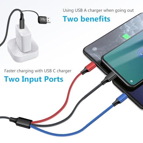 Puxnoin Multi Charging Cable 5 in 1, 2Pack 4FT USB C Multi Charger Cable Universal Multiple Charging Cord with USB C/Micro USB Connectors for Most Cell Phone, Tablets (Charging Only)