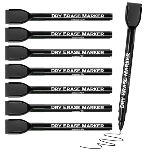 MaxGear Magnetic Dry Erase Markers, 0.5 mm Ultra Fine Tip, 8 Count, Black | Magnetic Extra Fine Tip Whiteboard Marker with Built-in Eraser, Low Odor Ink for Whiteboard Use at Home, Office and Classroom