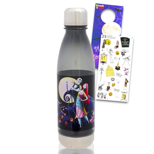Disney Nightmare Before Christmas Water Bottle Set - Bundle of Jack Skellington & Sally Reusable Sports Bottle, Stickers, More | School Supplies Tumbler Cup