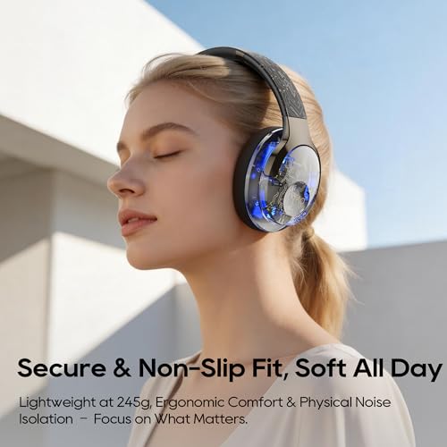 Bluetooth Headphones Over Ear with RGB Light, Foldable Lightweight Wireless Over Ear Headphone Bluetooth 6.0, 65H Playtime, Comfortable Breathable Safe for Working Gaming Travel (Black) - color: Black