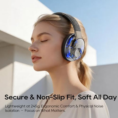 Bluetooth Headphones Over Ear with RGB Light, Foldable Lightweight Wireless Over Ear Headphone Bluetooth 6.0, 65H Playtime, Comfortable Breathable Safe for Working Gaming Travel (Black) - color: Black