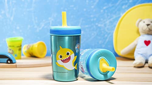 Zak Designs Baby Shark Kelso Tumbler Set, Leak-Proof Screw-On Lid with Straw, Bundle for Kids Includes Plastic and Stainless Steel Cups with Bonus Sipper (3pc Set, Non-BPA) - color: Baby Shark, size: 3 Piece Set (Pack of 1)