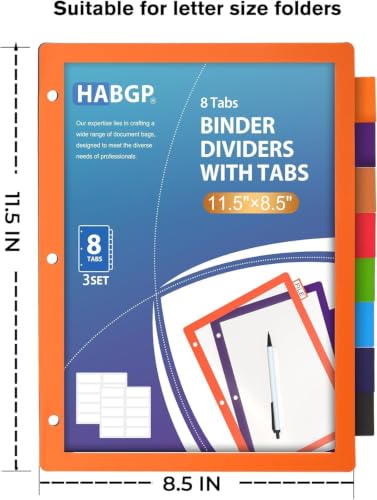 habgp 24Pcs/3 Set 8 Tab Dividers for 3 Ring Binder 24 Pcs Clear Color 3 Ring Binder Dividers Tabs Page Folder Dividers Plastic Tabbed File Dividers Tabs Three Ring Binder Index Dividers - size: 3 Set (24 Pcs)