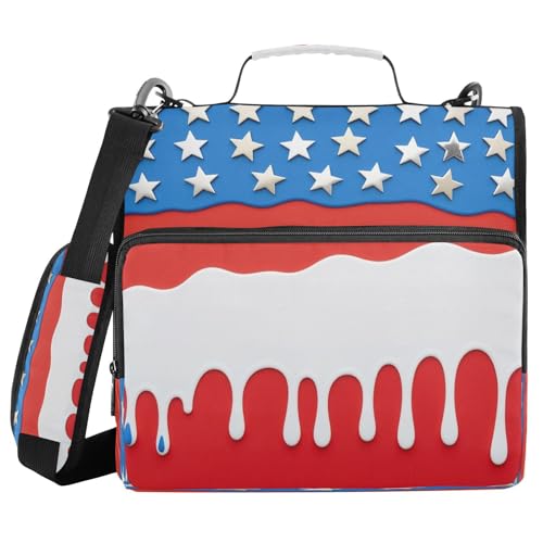 American Flag Patriotic Dripings Zipper Binder 3 Ring with Shoulder Strap 2 Inch Binder Holds 500 Sheets Multi-Pocket Organizer Zipper Binders Organizer for School Students Office - color: Multicolored.1