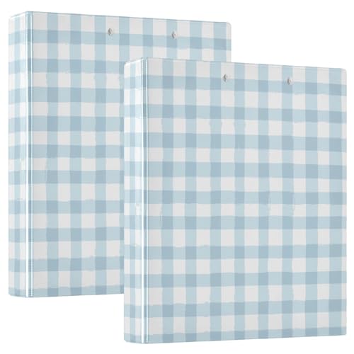 Blue Gingham Round Ring Binders 1.5 Inch 3 Ring Binder with Clipboard Holds 200 Sheets Office Home School - color: Multicolored 1