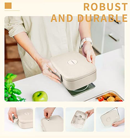 Bento Lunch Box, 5 Compartments Lunch Container for Kids/Adults with Snack cup, Wheat Fiber Eco-Friendly Double Insulated Boxes, Dishwasher and Microwave Safe, BPA-Free (White) - color: White