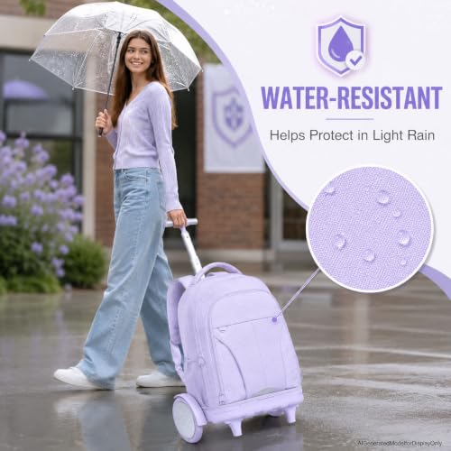 AGSDON Quiet Glide Rolling Backpack with Lunch Box Set - Large Wheel Water-Resistant Wheeled Bag for Business, Travel, and College | Lavender Purple 3-in-1 Organizer Backpack - color: Reflective Purple - Rolling Backpack